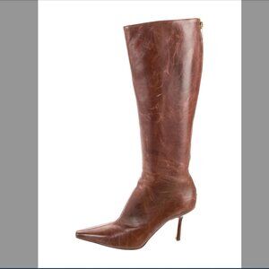 Jimmy Choo Brown Leather 4" Stiletto Heel Knee High Boots Size 38.5